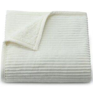 Cuddl Duds Ivory Rib Plush to Sherpa Throw 50'' x 60"